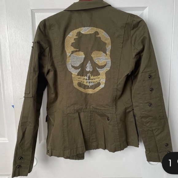 Zadig & Voltaire Virginia Camo Skull Lurex Embroidered Military Jacket - Picture 5 of 6